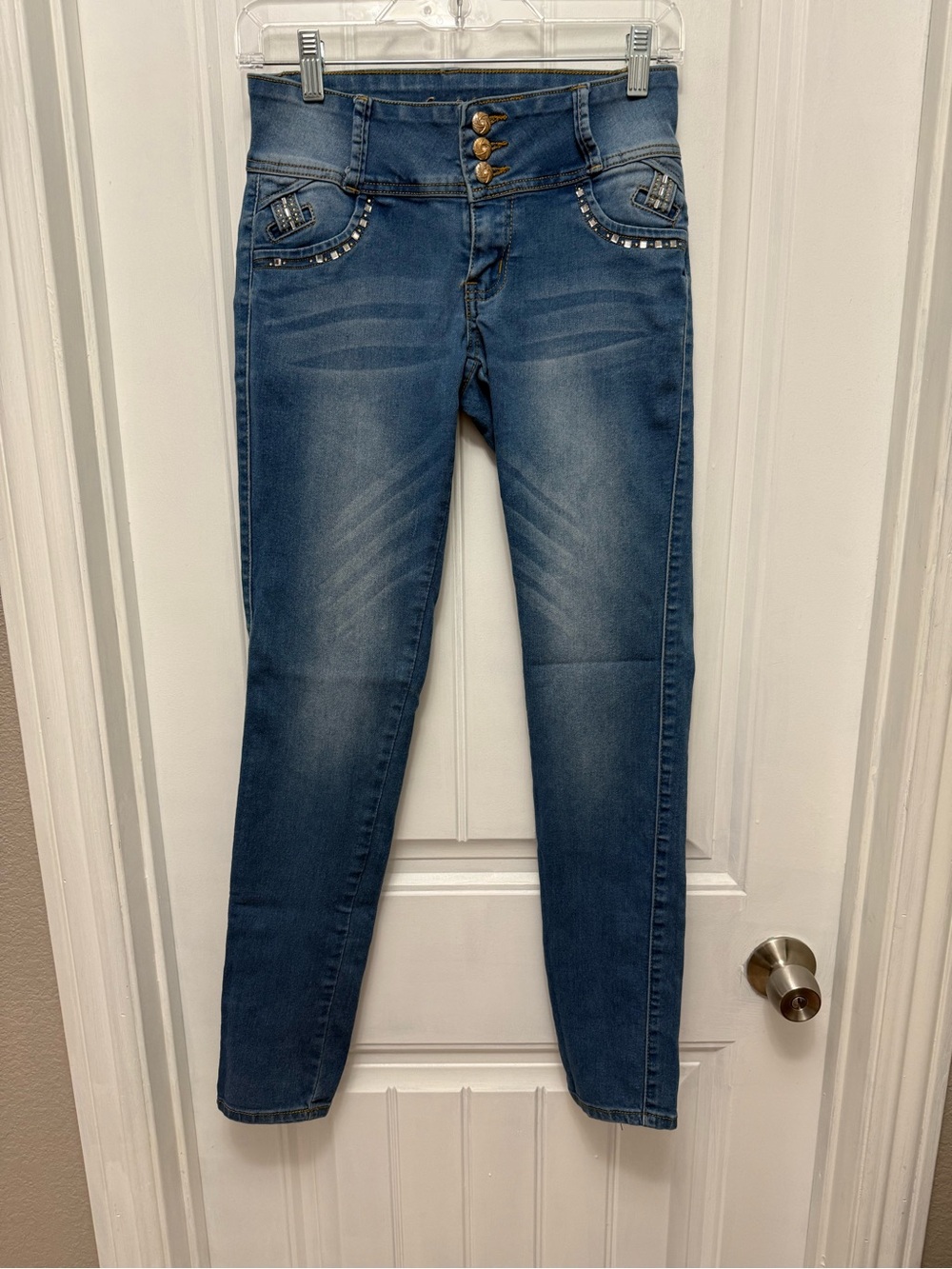 Tush Push Levanta Cola High Waist Skinny Jeans W Rhinestone Accents Sz 5 (36-10)